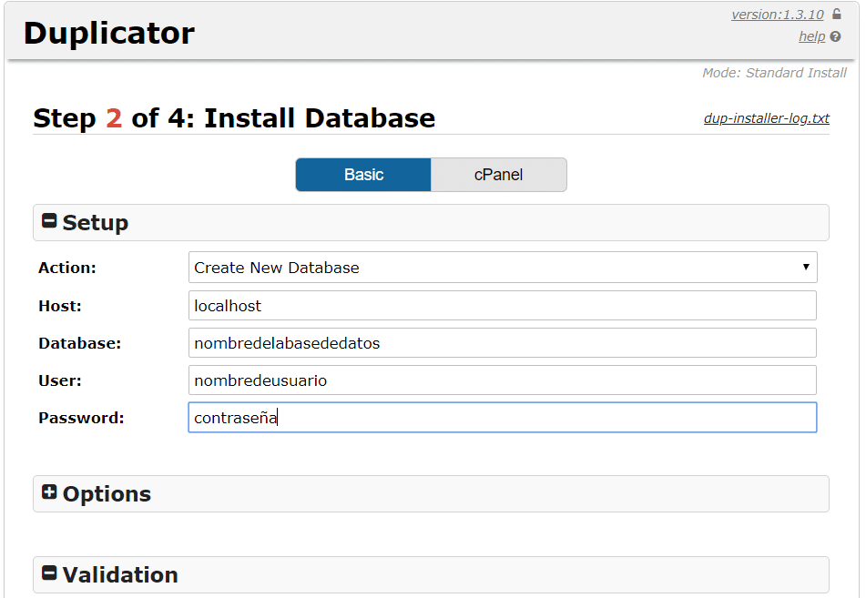 Duplicator Base de datos